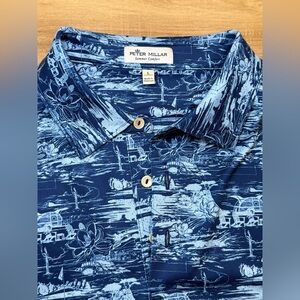 Peter Millar Summer Comfort Men's Large Polo Shirt Blue Floral Camping